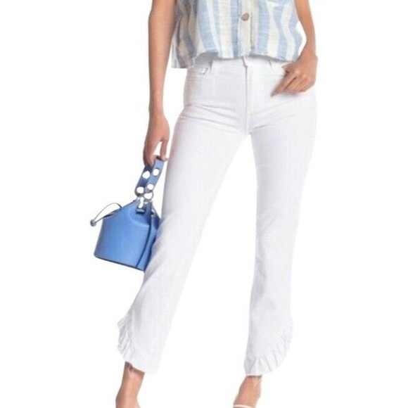 Paige Women's Jeans Hoxton Straight Ruffle Ankle White Size 26 X 27 NWT $198 - Picture 1 of 12